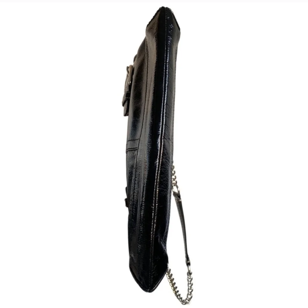 Coach Soho Chain Buckle Patent Leather Black Clutch Moto Handbag 90's Y2K